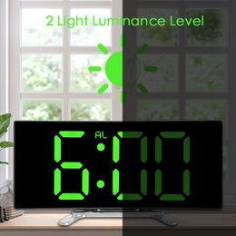 Curved Dimmable Mirror Clock Home Decors For Kids Bedroom 7 Inch Large Number Table Clock LED Screen Digital Alarm Clock