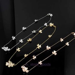 High grade Designer necklace vancleff for women High Version Clover Full Diamond Necklace Womens Trendy New Product Necklace Rose Gold Collar Original 1:1 With logo