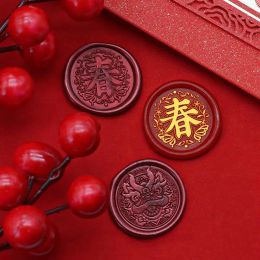 Wax Seal Chinese New Year Theme Fire Lacquer Stamp Copper Head Scrapbooking Envelope Invitations 2024 New Year Gift Decoration