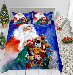 Queen Size Bedding Set Christmas Kids Santa and Gifts Bag Print Duvet Cover Twin King Single Full Double Bed Cover with Pillowcase5461644