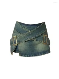 Skirts High Quality A-Line Office Lady Coquette Streetwear Casual Zipper Gyaru Waist Sexy Denim Mini Skirt Belt Clubwear