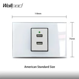 AU US Double USB Charger Socket Wallpad L3 Tempered White Glass Panel 118*75mm 3.1A Smart Usb Outlet wall AU IT IL US Plug