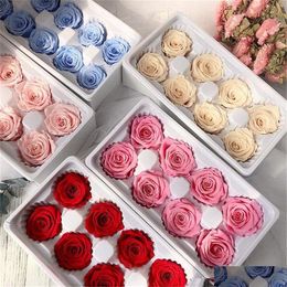 Decorative Flowers Wreaths 8Pcs/Box High Quality Preserved Flower Valentines Immortal Rose 5Cm Diameter Mothers Day Gift Eternal L Dhogx