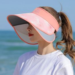 Summer Women Outdoor UV Protection Visors Pullout Enlarged Brim Empty Top Hat Korean Flower Big Bucket Hats Sun Beach240409