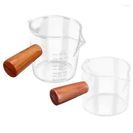 Cups Saucers Double Spout Milk Cup With Wooden Handle Glass Coffee Measuring Mug Kitchen Supplies