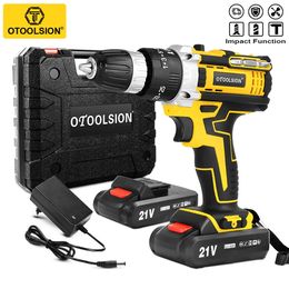 OTOOLSION 21V Cordless Electric Screwdriver Lithium Ion Battery Variable Speed Impact Drill 38 Inch Power Tool 240407