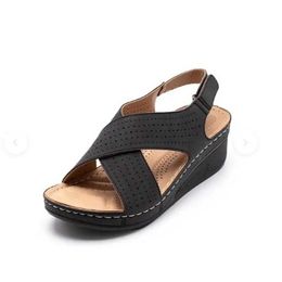 Sandals Women Shose Summer 2024 Casual Leather 2 Retro Sandalis Plus Size Hollow Wedges H240409 1437