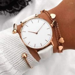 Wristwatches Elegant 2024 In Watch For Women Simple White Leather Dresses Lady Casual Female On Hand Clock Gift Montre Femme