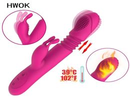Heating Telescopic Rabbit Vibrator Rotating 10 mode Dildo Vibrator G Spot Clitoris Stimulator Adult Sex Toys for Woman Y1910156092568