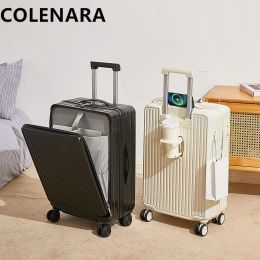 COLENARA 20"22Inch Cabin Suitcase Front Opening USB Charging PC Boarding Case 24"26"28 Inch with Cup Holder Trolley Case Luggage