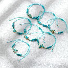 Link Bracelets Lost Lady 2024 Pure Handwoven Adjustable Blue Turquoise Beaded Ladies Bracelet Korean Style Personality Jewellery Wholesale
