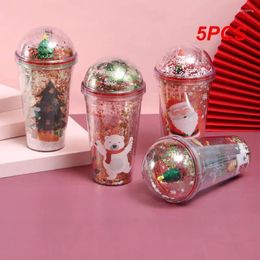 Mugs 5PCS Creative Straw Cup Sequined Glitter Micro Landscape Cartoon Coffee Juice Mug Drinking Water Bottle Christmas Gift