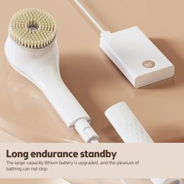 Electric Body Brush Back Scrubber for Shower Type-C Rechargeable IPX7 Waterproof 3 Gears 6-in-1 Shower Brush Heads Cordless