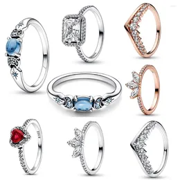 Cluster Rings Red Heart Lover Ring Sparkling Zircon Princess Crown For Jewelry Women Wedding Couple Anniversary Fashion Gift