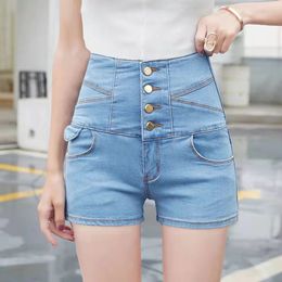 S6XL Summer Women Fashion Buttons High Waist Denim Shorts Sexy Short Jeans 240409