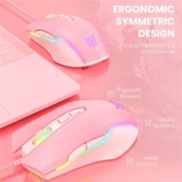 ONIKUMA CW905 Wired Gaming Mouse Breathing LED Backlit Optical USB 7 Buttons Pink Mice 6400 DPI for Laptop PC Office Supply