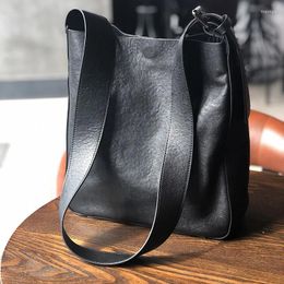 Bag Form Leisure Women Big 2024 Genuine Leather Wide Belt Bucket Soft First Layer Cowhide Versatile Shoulder