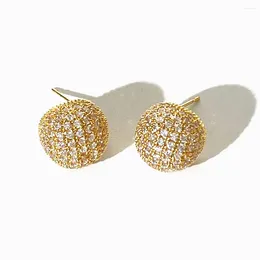 Stud Earrings Peri'sbox Exquisite Pave Cubic Zirconia Round Dome For Women Gold Silver Plated Cz Half Ball Ear Studs Dainty Gift