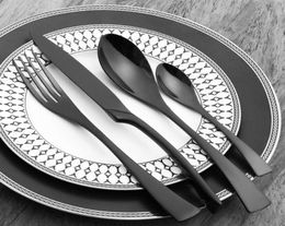 Black Silverware Sets 1810 Stainless Steel Gold Cutlery Set Dinner Knives Forks Scoops Set Kitchen Dinnerware Set C181127017529218
