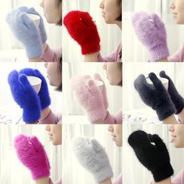 2023New Winter Warm gloves Ladies rabbit wool mittens Ladies Autumn color cute soft thickened cute girls gloves