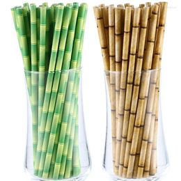 Drinking Straws 100 Pack Biodegradable Bamboo Print Paper For Juices Shakes Birthday Wedding Party Supplies