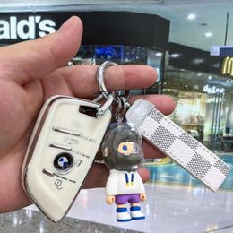 New Car Men's High-end Light Leather Old Pattern Plaid Keychain Pendant