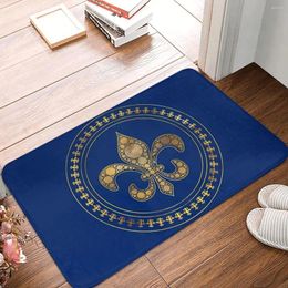 Carpets Fleur De Lys Non-slip Doormat Gold And Royal Blue Carpet Living Room Kitchen Mat Prayer Home Decorative