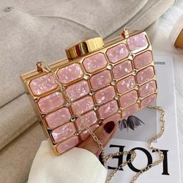 Evening Bags Women's Acrylic Clutches Bag Bridal Prom Wedding Party Purse 2024 Fashion Small Square Chain Shoulder B413