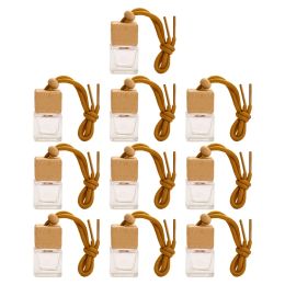 10 Pcs Empty Wooden Bottle Square Lid Glass Perfume Car Hanging Bottles Pendants Essential Oil Diffuser Fragrance for