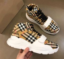 Vintage Check Cotton Sneakers Luxury Striped Designer Men Striped Shoes Lace-up Casual Shoe High Top Check Panelled Sneakers Trainers Berry Bur Bar Sneakers