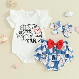 Clothing Sets BULINGNA Born Baby Girl Baseball Outfit Little Sister Biggest Fan Short Sleeve Romper Shorts 3Pcs Clothes