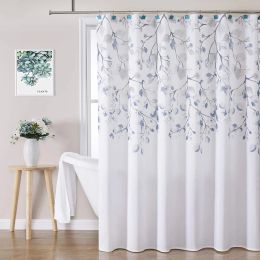 Stands Central Park Navy Blue Leaf Shower Curtain Water Resistant Decorative Floral Print Bathroom Spa Hotel Shower Curtain with Hooks