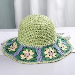 Berets 2024 Womens Straw Hats Crochet Hat Panamas UV Protection Sun Visor Beach Women Visors Ladies Summer