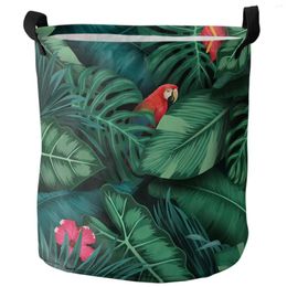 Laundry Bags Animal Parrot Tropical Plant Green Leaf Dirty Basket Foldable Home Organiser Clothing Kids Toy Storage