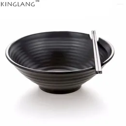 Bowls KINGLANG Japanese Restaurant Big Plastic Melamine High Quality Black Noodle Ramen Udon Soup Bowl Without Chopstics Tableware