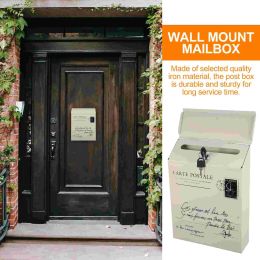 Wall Mount Mailbox Lockable Farmhouse Mail Box Hanging Wall Post Box Files Holder Large Capacity Locking Mailboxes with Key Lock