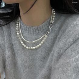 Chains Double Layered Pearl Necklace Female Fashion Accessories Korean Jewellery Chain Beads Clavicle White