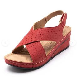 Sandals Women Shose Summer 2024 Casual Leather 2 Retro Sandalis Plus Size Hollow Wedges H240409 6BYD