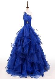Royal Blue Girls Pageant Dress One Shoulder Crystals Beads Ruffles Organza Ball Gown Birthday Party Gowns Custom Size Rhinestone2346981