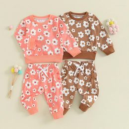 Clothing Sets Born Baby Girls Autumn Clothes Cute Floral Print Long Sleeve O-neck Sweatshirts Drawstring Pants Casual Sportwear Suits