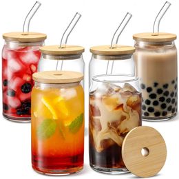 350ml550ml Glass Cup With Lid and Straw Transparent Bubble Tea Juice Beer Can Milk Mocha Cups Breakfast Mug Drinkware 240402