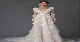 Modest Marchesa Lace Bohemian Beach Wedding Gowns 3D Foral Appliques Dubai Arabic Handmade Flower Country Bridal Gowns Long Sleeve8311178
