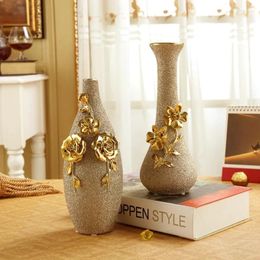 Vases Europe Gilt Frosted Porcelain Vase Vintage Advanced Ceramic Flower For Room Study Hallway Home Wedding Decor With