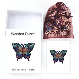 Butterfly Picture Animal Wooden Jigsaw Puzzle Delicate A3 A4 A5 3D shaped wooden decorations for holiday gift jigsaw decompressi