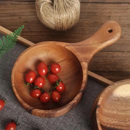 Bowls 450/650ml Salad Bowl Noodle Soup Pickle With Hanging Hole Round Portable Single Handle Wood For Dining Room
