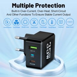 35W GaN USB Charger Quick Charge 3.0 PD Type C Fast Charging LED Wall Charger For Xiaomi iPhone 13 Samsung Mobile Phone Adapter