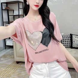 Women's Blouses Fashion Hollow Out Lace Diamonds Batwing Sleeve Blouse Clothing 2024 Summer Oversized Casual Pullovers Beading Shirt