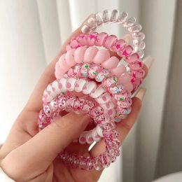6pcs/bag Sweet Candy Color Headband Phone Line Hair Ties Female Non-trace Leather Band Hair Accessories for Girls Women Barbie