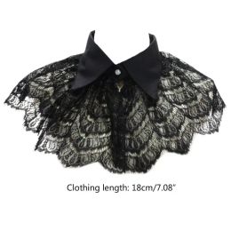 Women Girls Vintage Black Crochet Floral Lace Fake Collar Pointed Lapel Detachable Half Shirt Shawl Decorative Choker