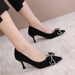 Dress Shoes Versatile New Single Autumn and Winter Sexy Pointy Rhinestone Black Mature Womens Thin Heels High-heel Zapatos Mujer H240409 74XO